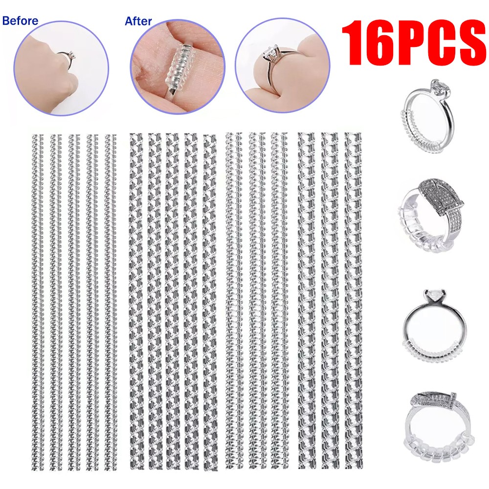 16Pcs Clear Ring Sizer Jewelry Ring Size Adjuster Invisible Fit Reducer Guard US