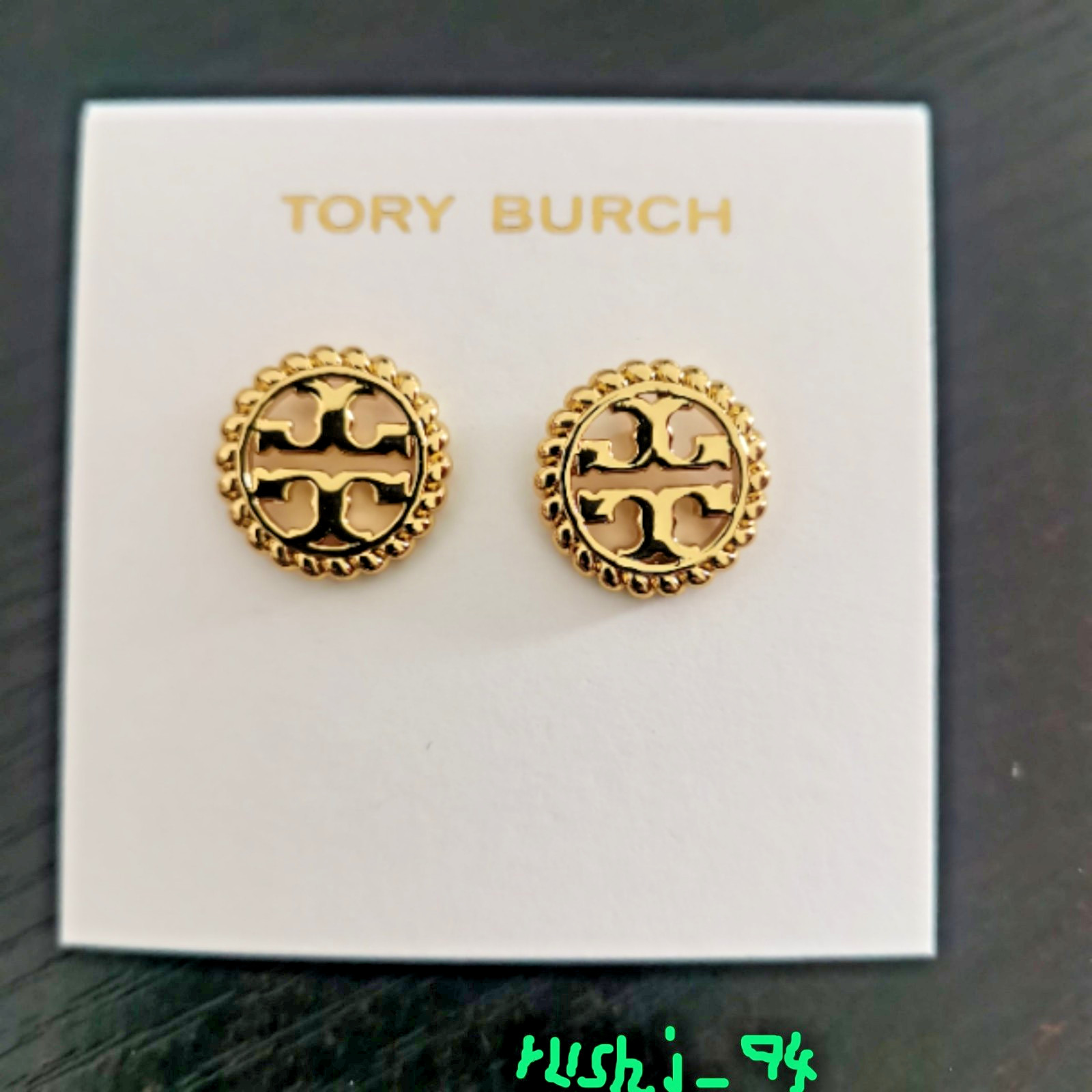 Tory Burch Gold Kira Twist Edge Double T Stud Earrings
