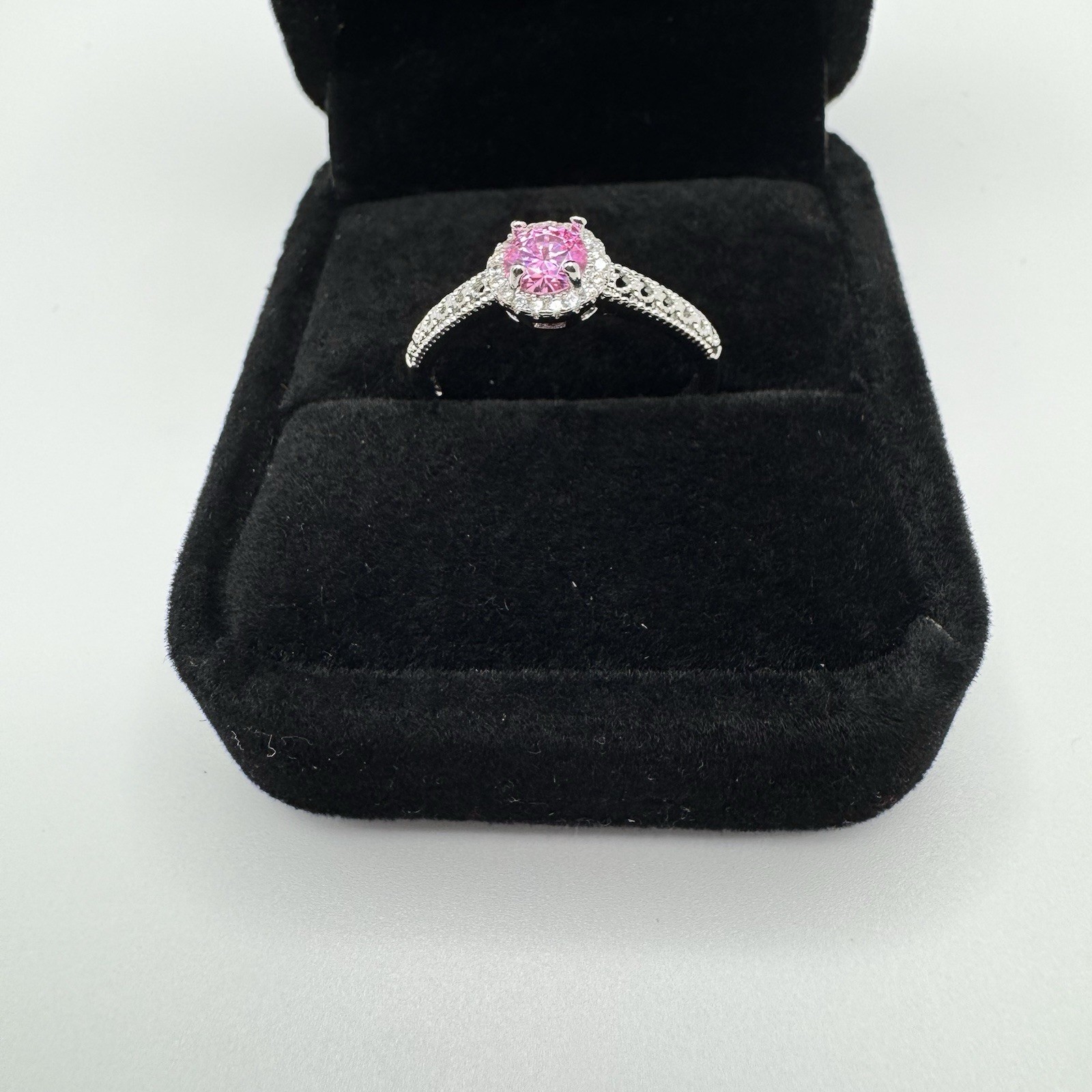 Dainty Silver Tone Cubic Zirconia Ring, October Birthstone, Adjustable Size
