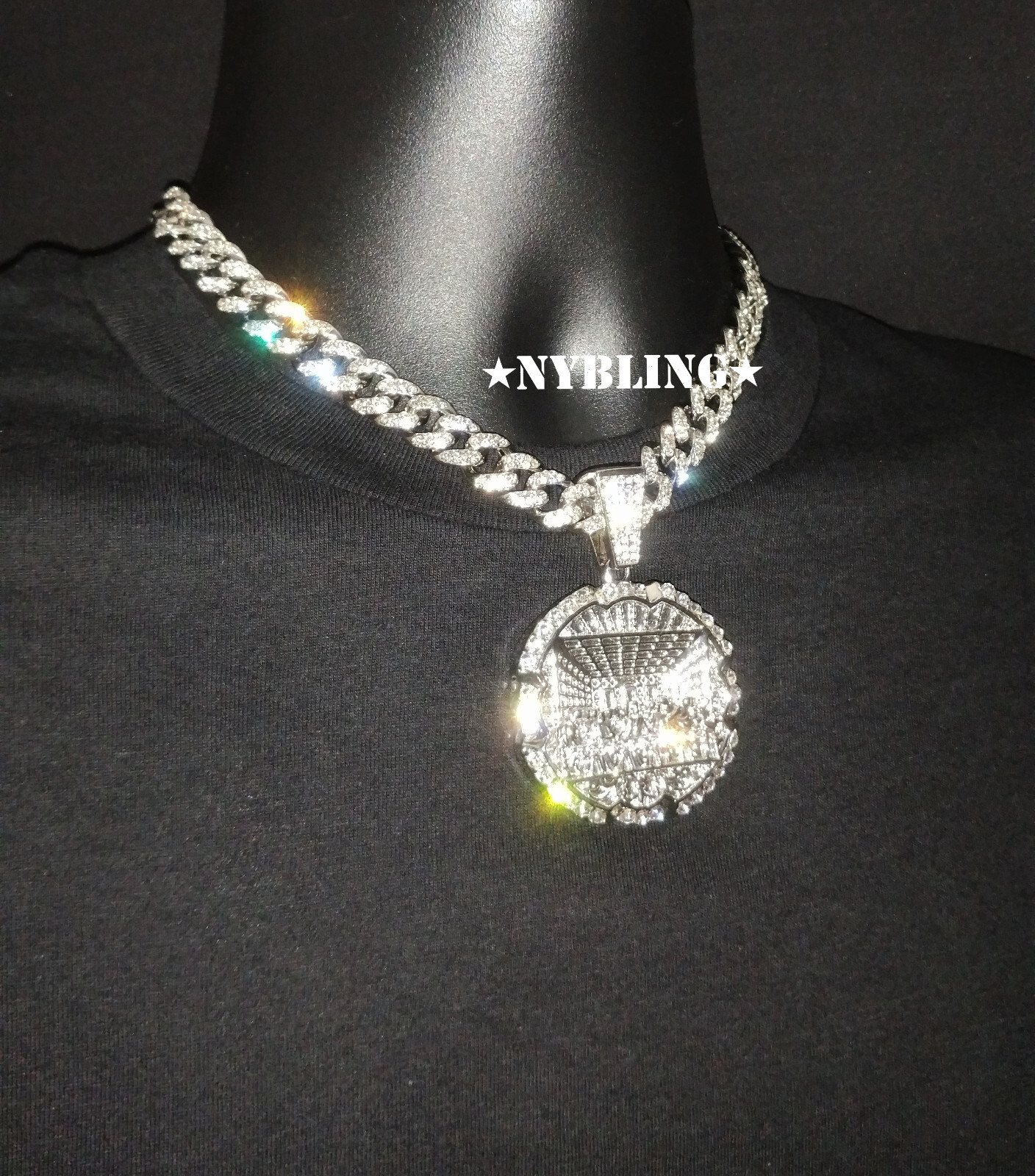 Iced 12MM Cuban Link Chain Necklace + XL Last Supper Pendant Plated CZ Jewelry