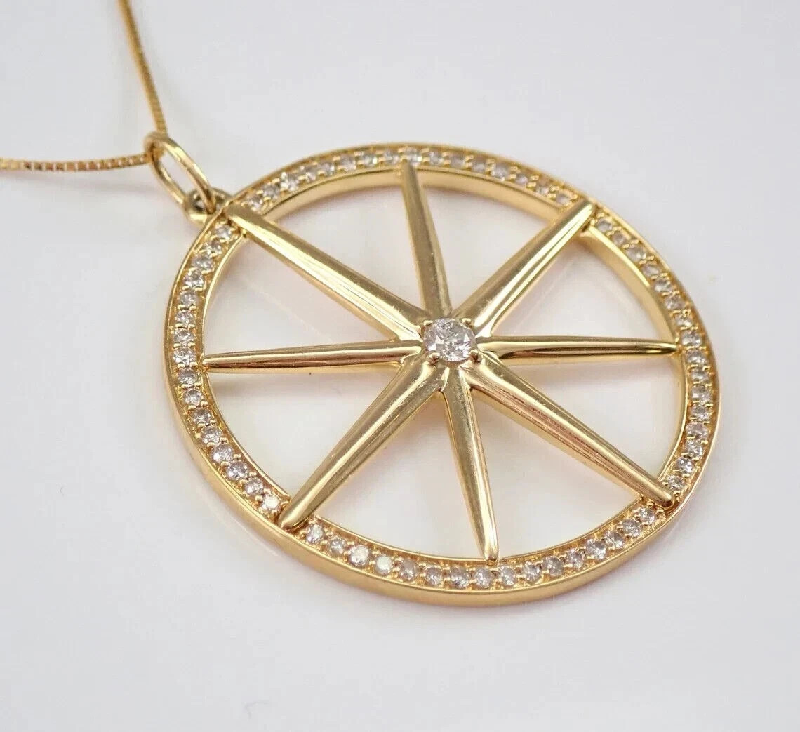 1.00Ct Natural Moissanite Round COMPASS Pendant Real 10K Yellow Gold