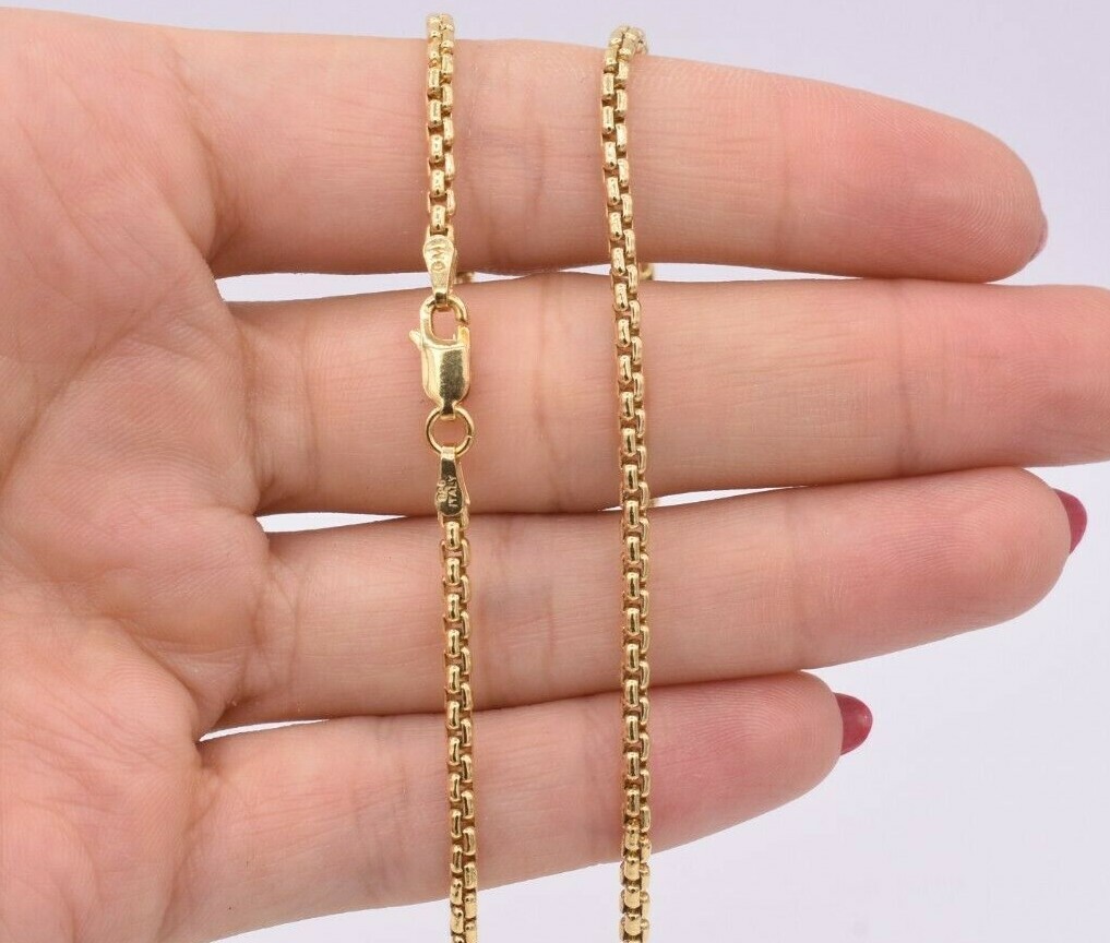 2.5mm Round Box Chain Necklace Real 14K Yellow Gold-Plated Sterling Silver 925