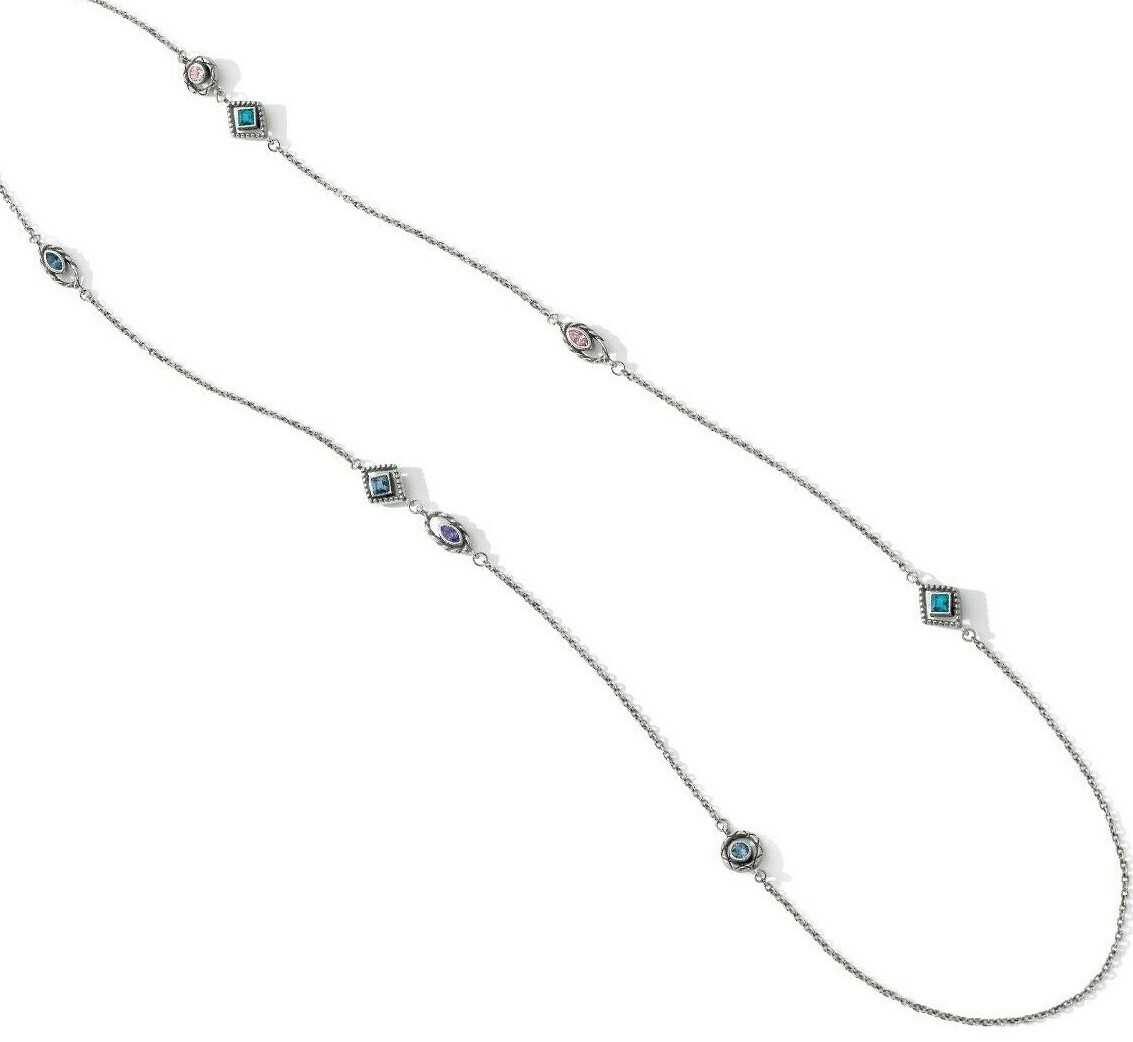 NWT Brighton HALO HORIZON Long Silver Necklace Pink Purple Blue Crystals MSRP$98