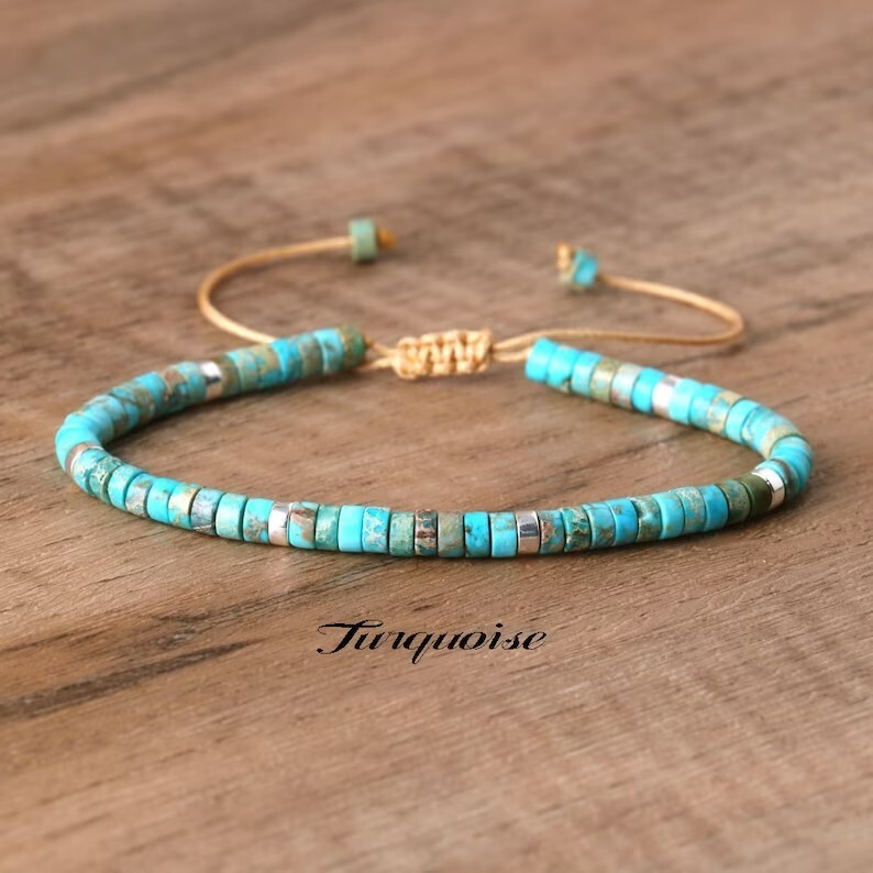 Natural Blue Turquoise Small Dainty Beads Healing Gemstone Women Men Bracelet