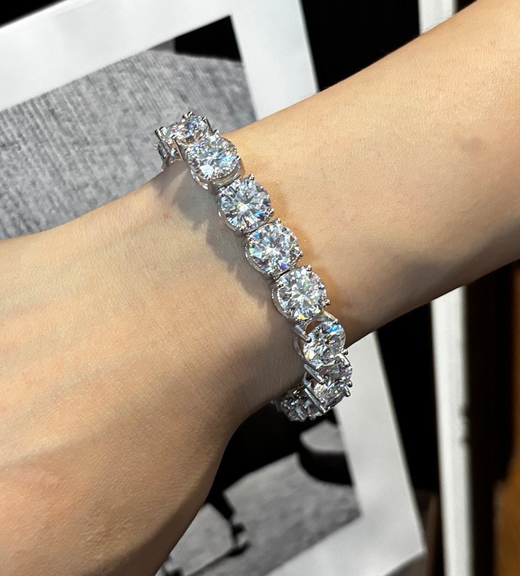 10mm 4 Carat D Color Moissanite Tennis Chain Bracelet 925 Silver Passes Tester