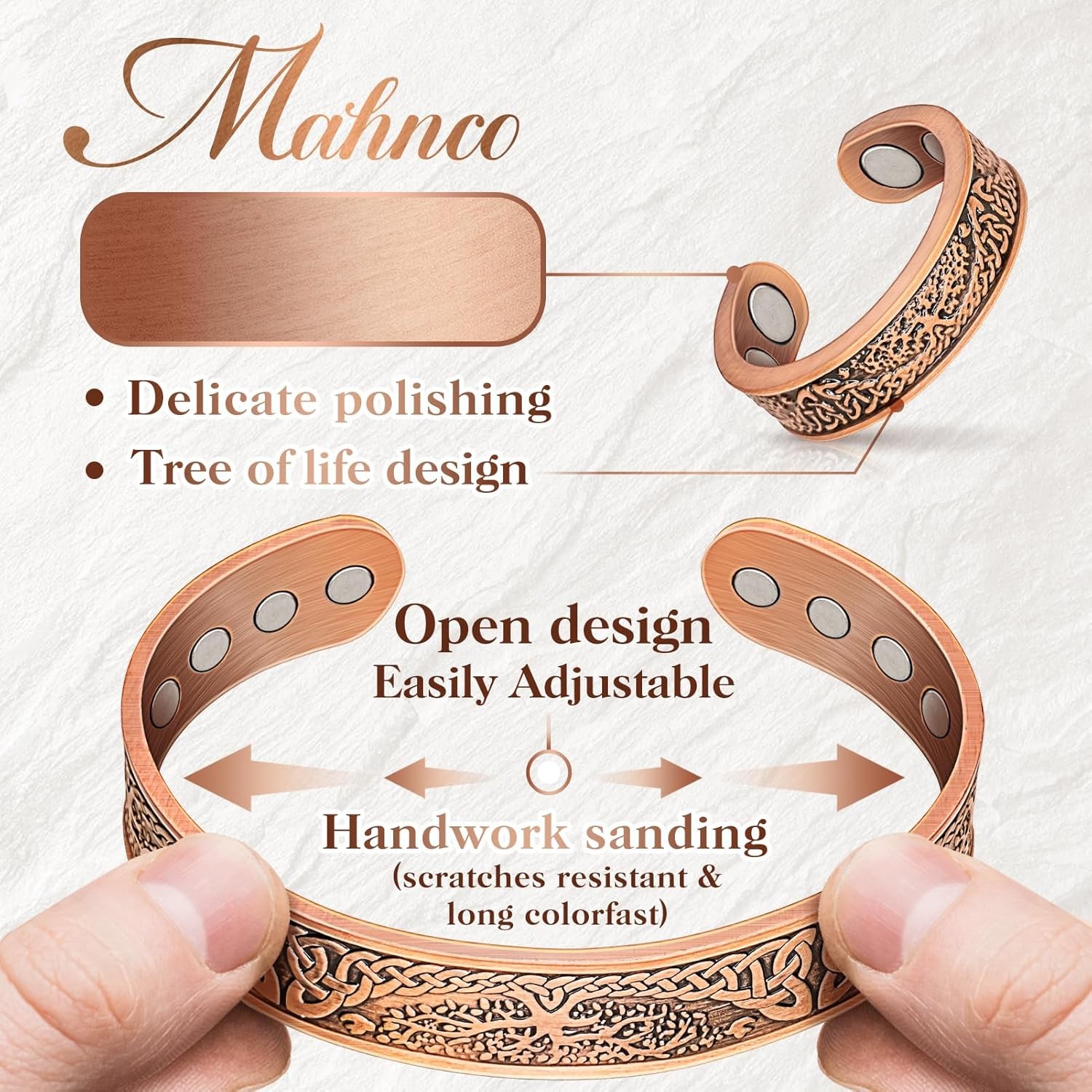 Pure Copper Magnetic Bracelet for Men & Women with Stylish Ring Gift