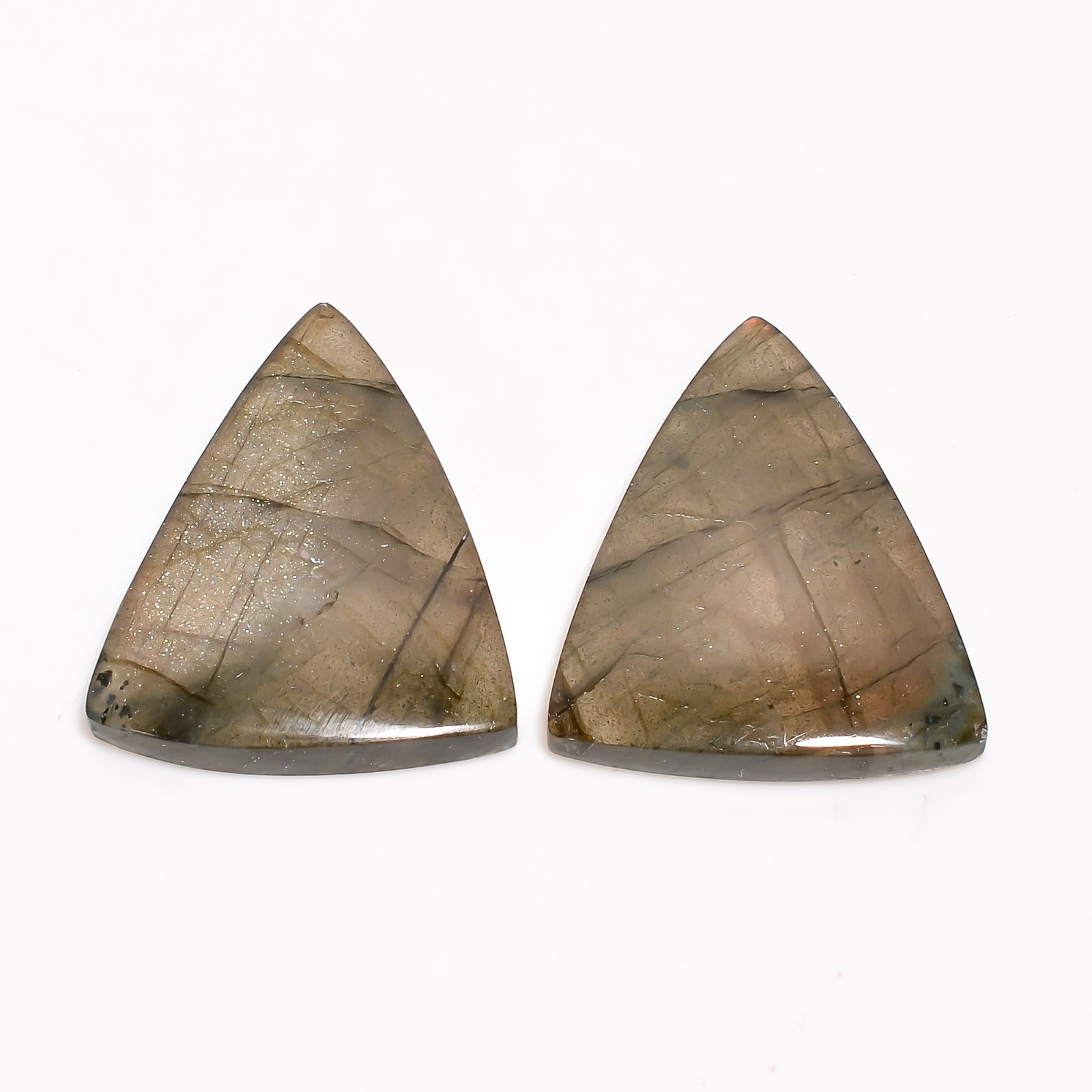 Natural Labradorite Gemstone Matching Pair 30x23mm Triangle Shape Earrings Stone