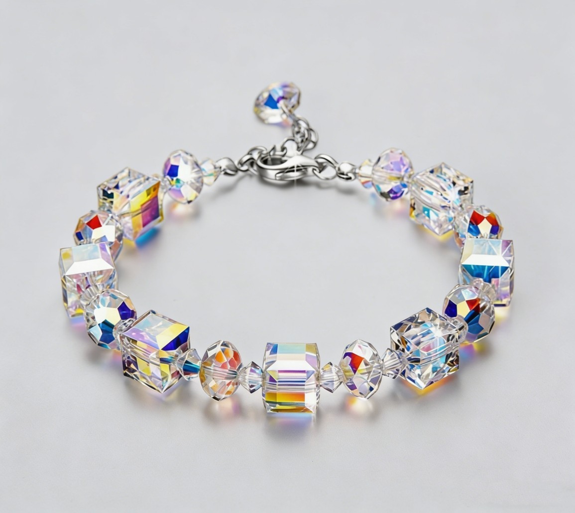 Beautiful Colored Crystal Link Bracelet Silver Plated Lobster Closure w/extended