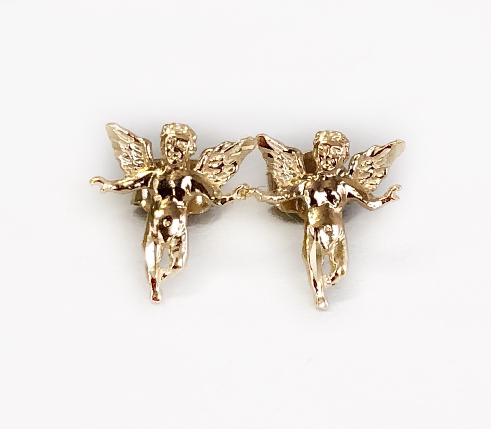 14k Solid Yellow Gold Angel Stud Earrings Push Back