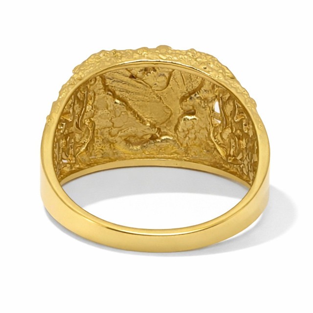 Solid 10K Yellow Gold Large Eagle Leaf Mens Nugget Ring, Size 5 – 15