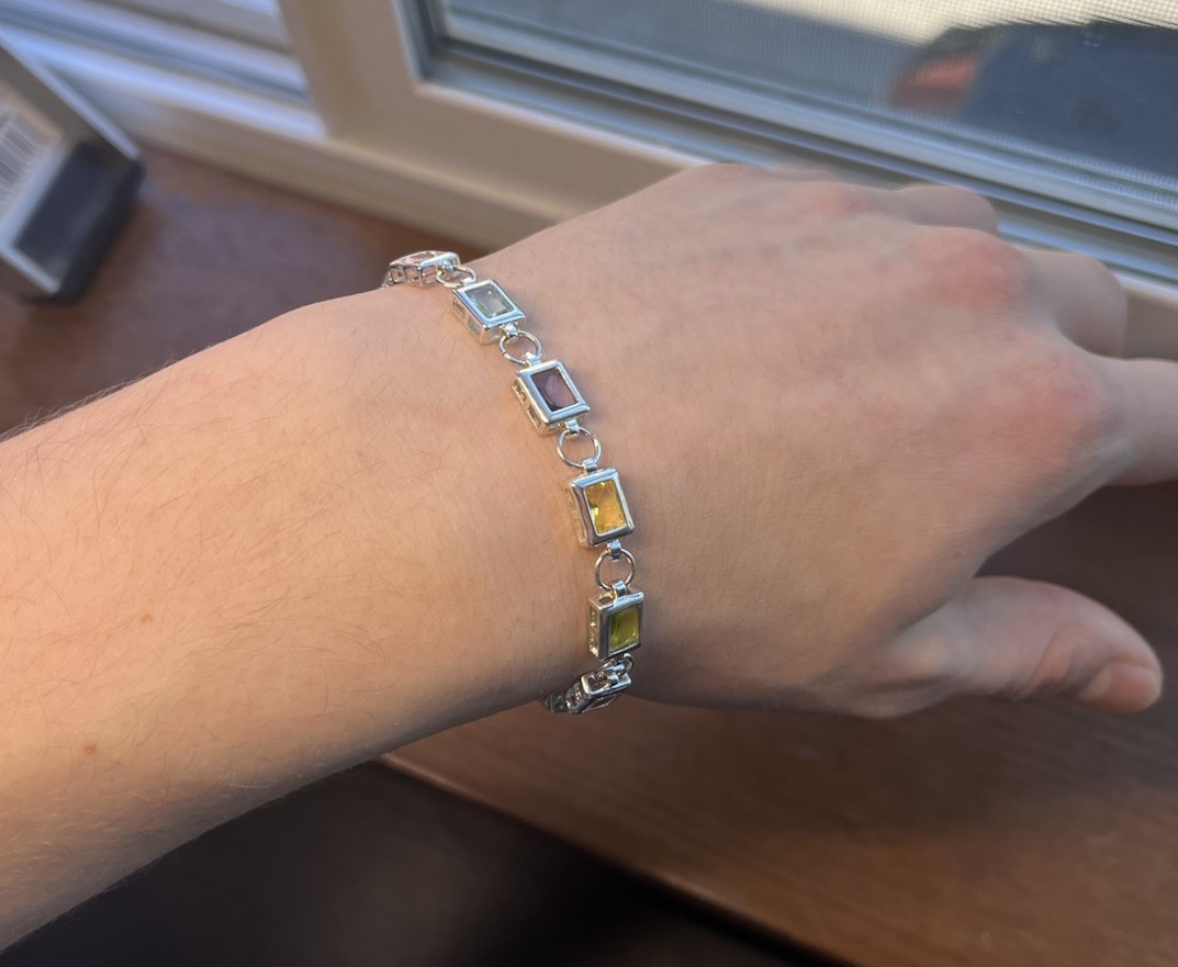 Sterling Silver Multicolored Bracelet Adjustable 7-9 Inches