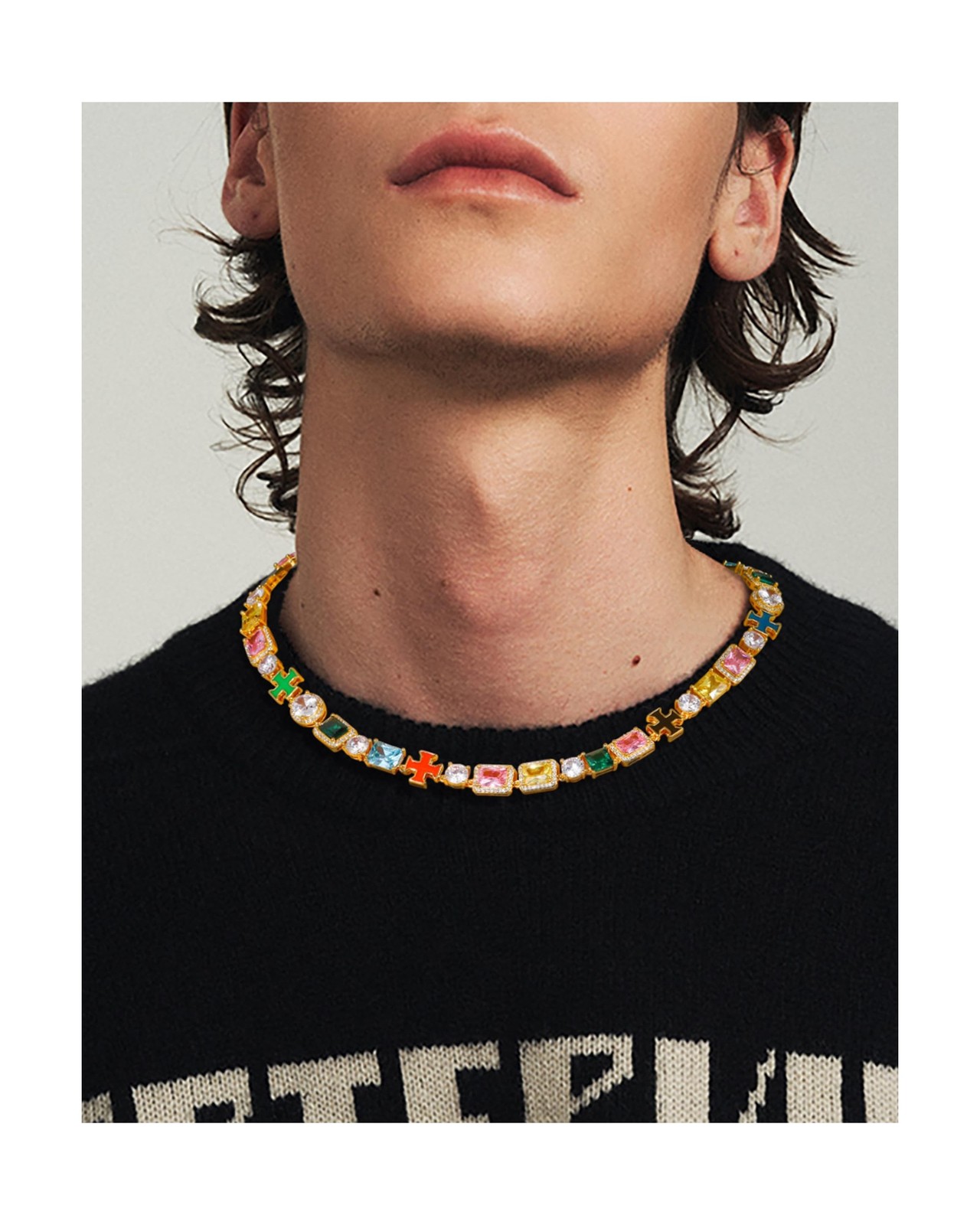 Multi Gemstone Tennis Necklaces For Women Men, 8MM, 16-24inches, 925 Sterling…