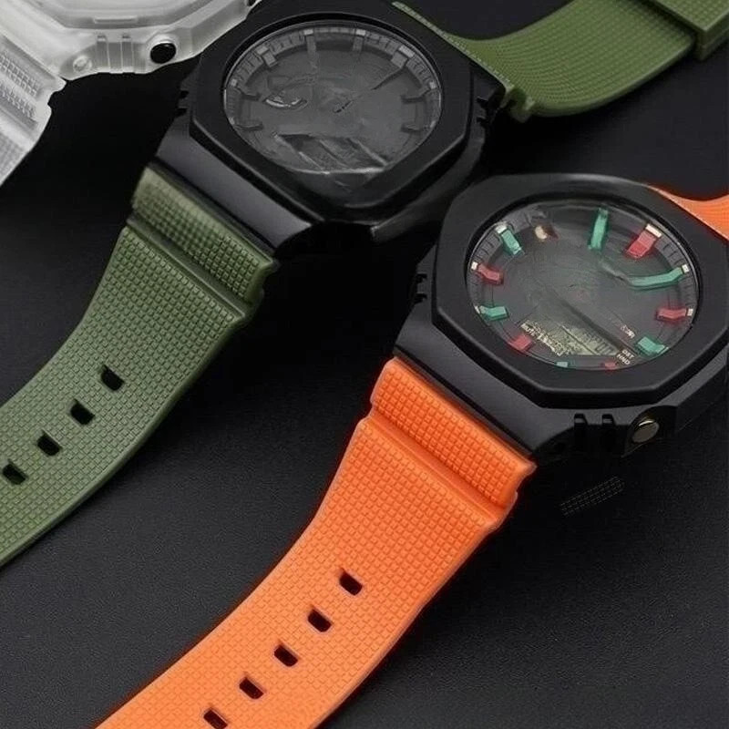 16mm Checkered Rubber Watch Strap Adapter Connector For Casio GA2100 GM2100