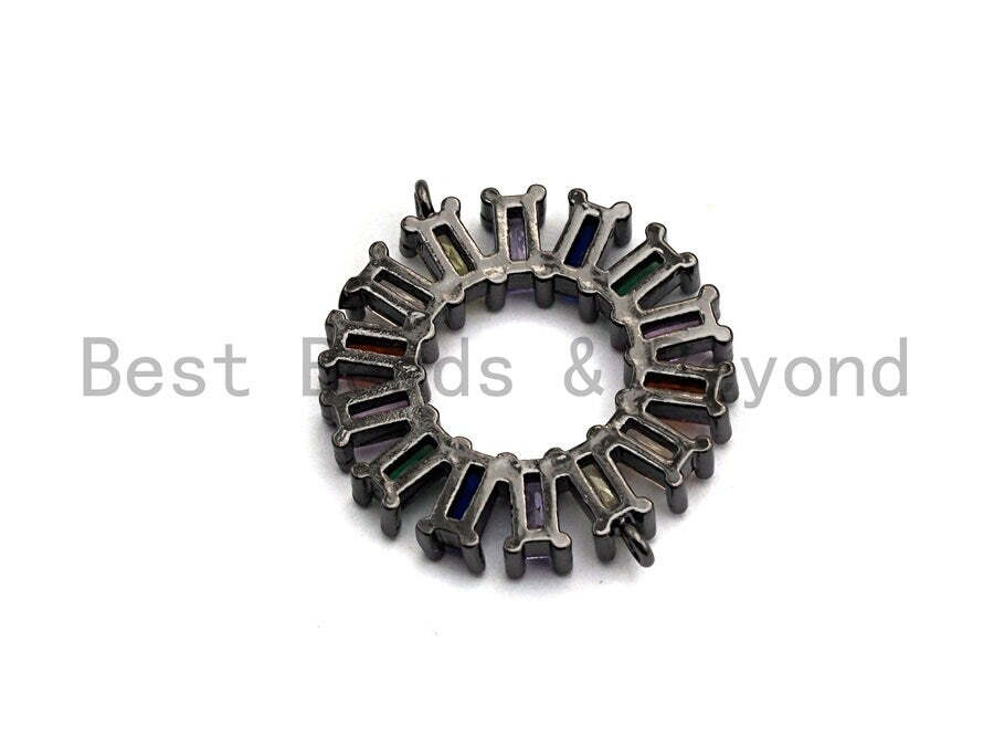 Baguette CZ Pave Multicolor Donut Connector Charm for Jewelry Making, 24x28mm