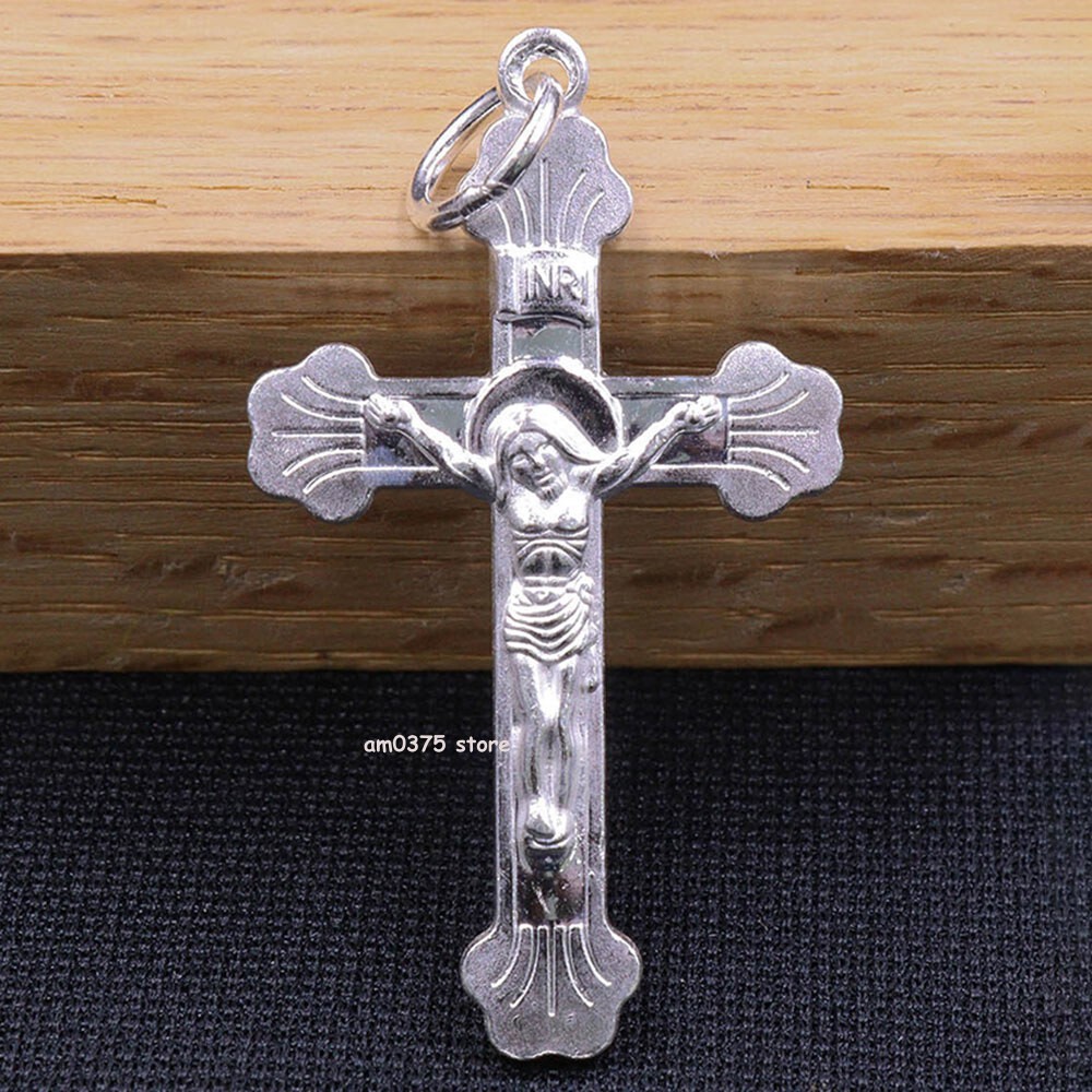Fine Silver Pure Silver 999 Pendant Crufix Women Man‘s Cross Pendant 1.6inchH