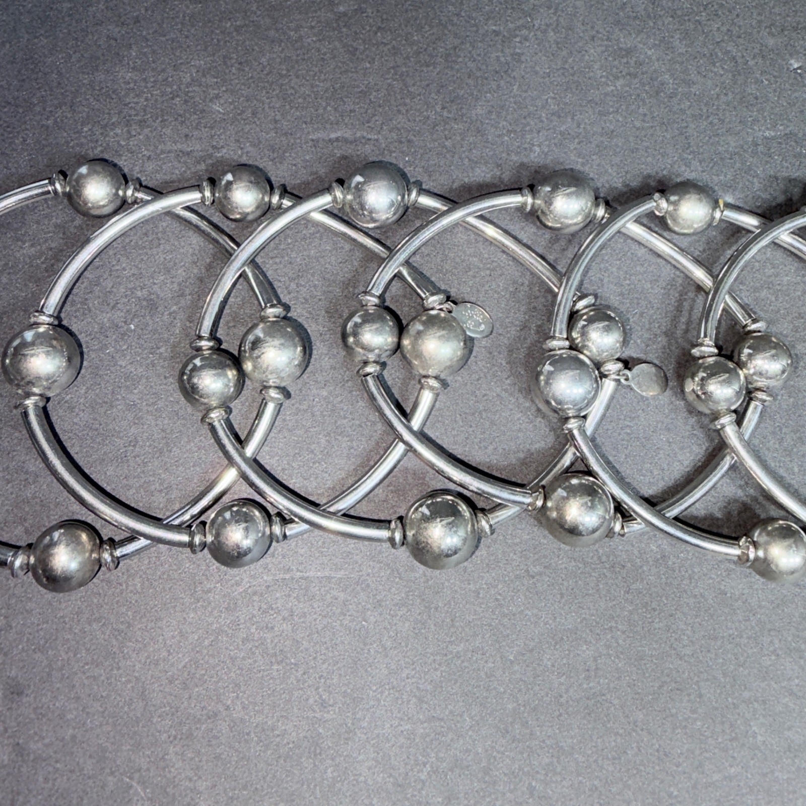Cookie Lee Silver Tone Bead and Bar Stretch Bracelets Set of 6 Stackable