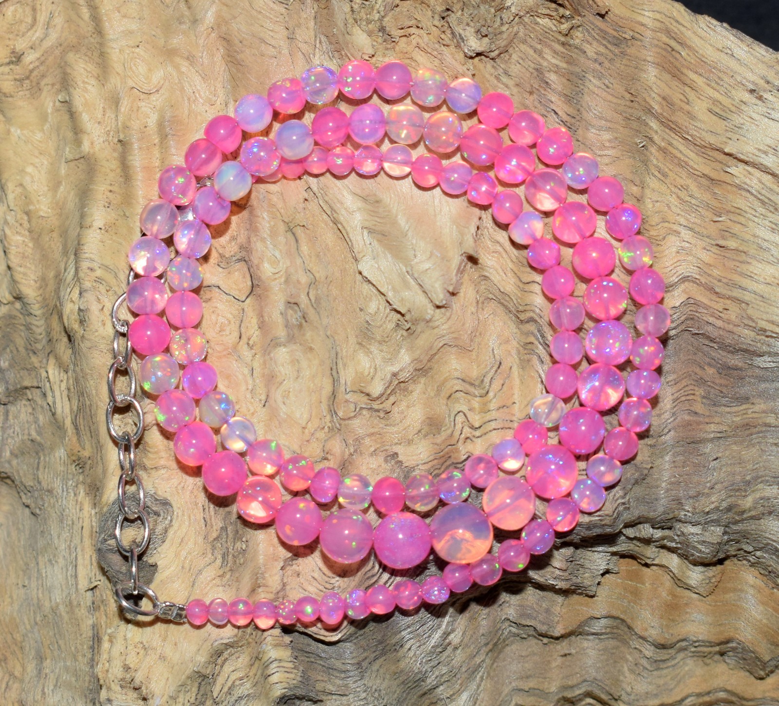 16”Natural Ethiopian Opal Welo Fire Opal Gemstone Beads Necklace AF649
