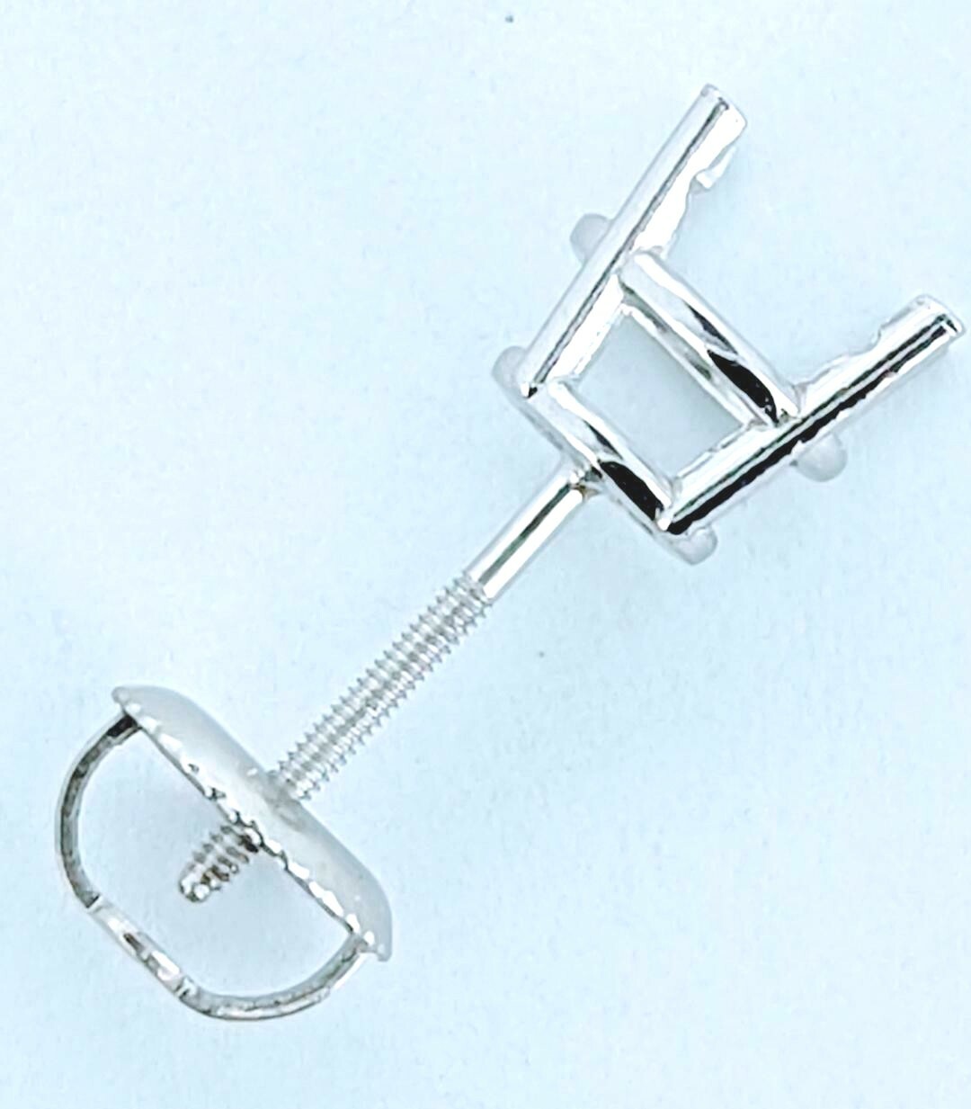 14K White Gold Round Pre-Notched Stud Earring Mount Setting Threaded 1 Piece