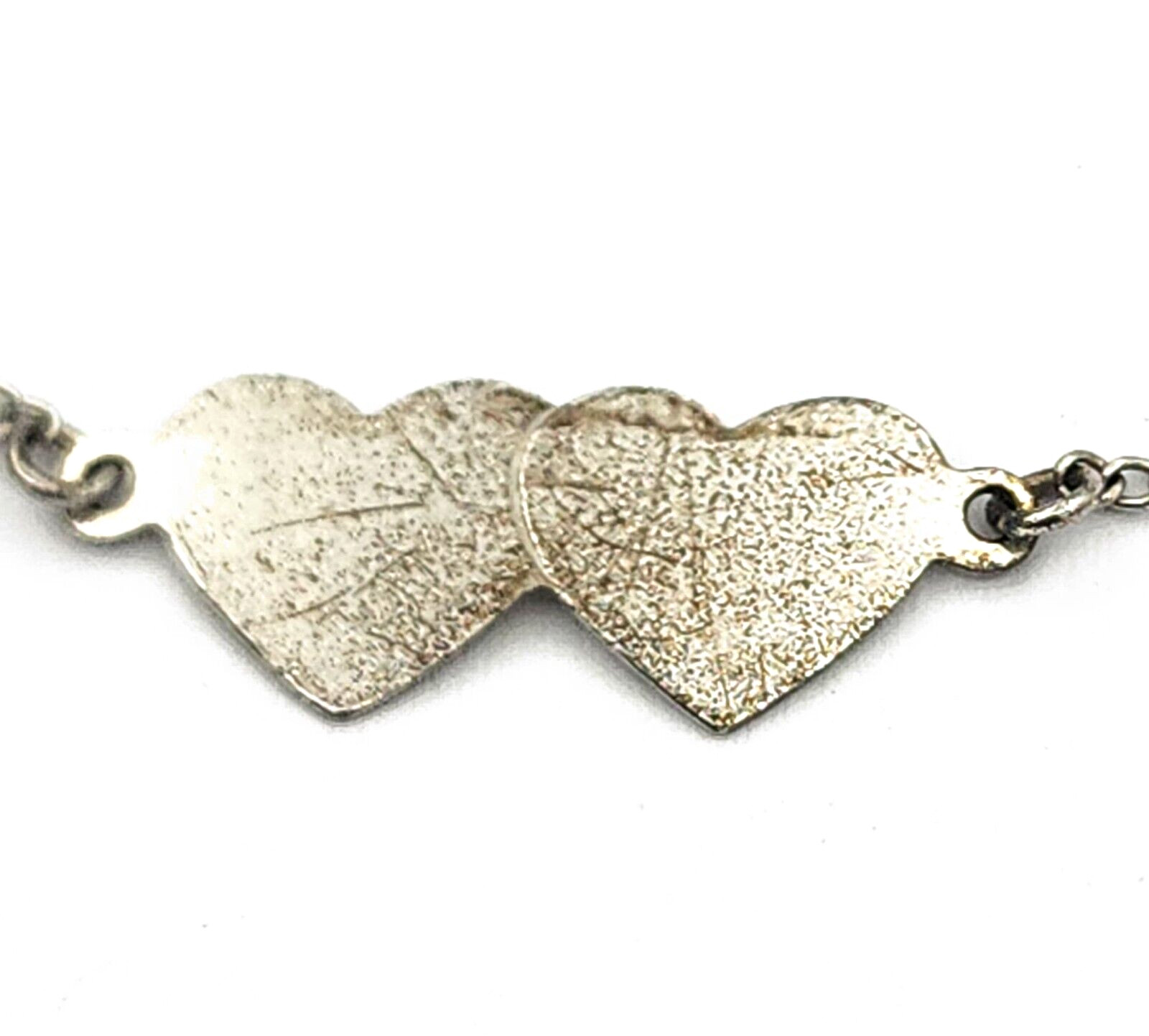 Antique Sterling Silver ID Identification Double Heart Ankle Bracelet 9″ #B204
