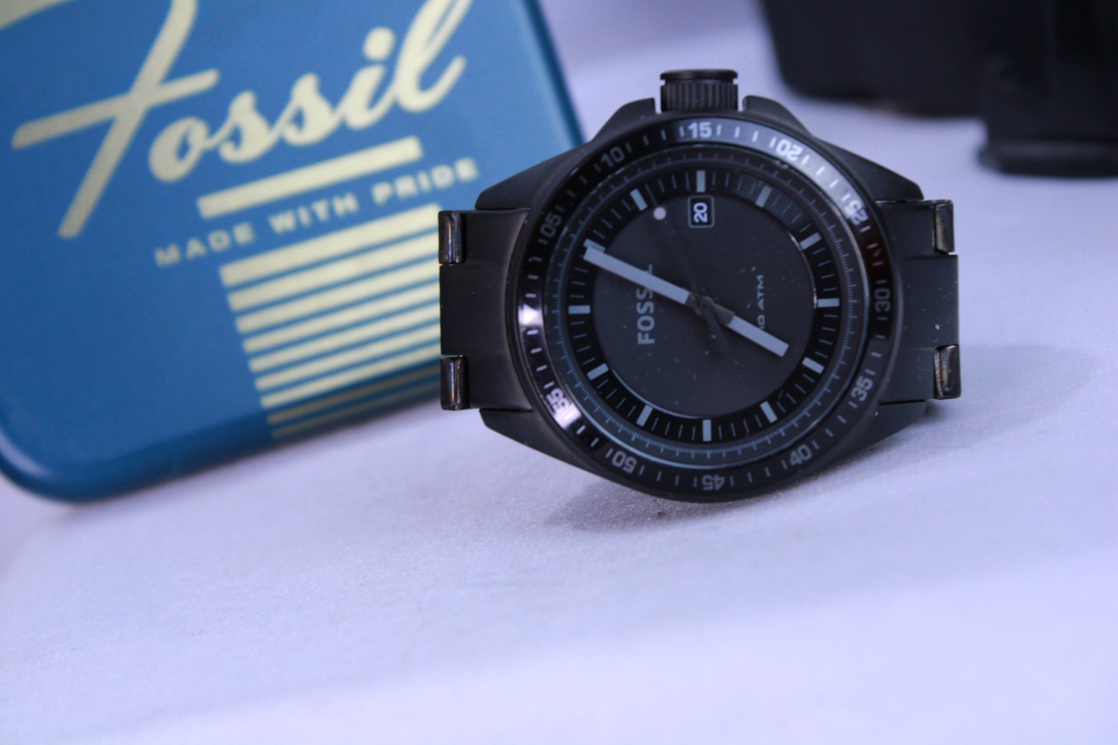 Fossil AM4373 Men’s Decker Black Dial Black Ion-plated Watch With Tin