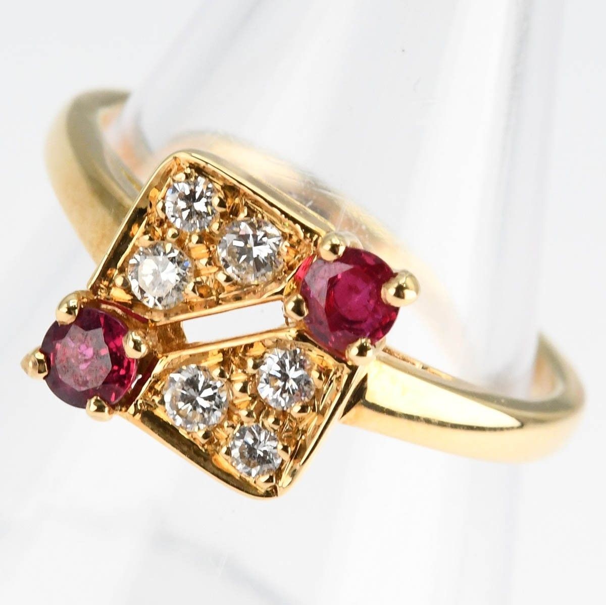 MAUBOUSSIN Ruby Diamond Ring 18kt Yellow Gold Geometric Design Fine Jewelry