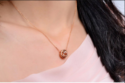 2CtRound Lab Created Morganite Solitaire Pendant 14K Rose Gold Finish Free Chain