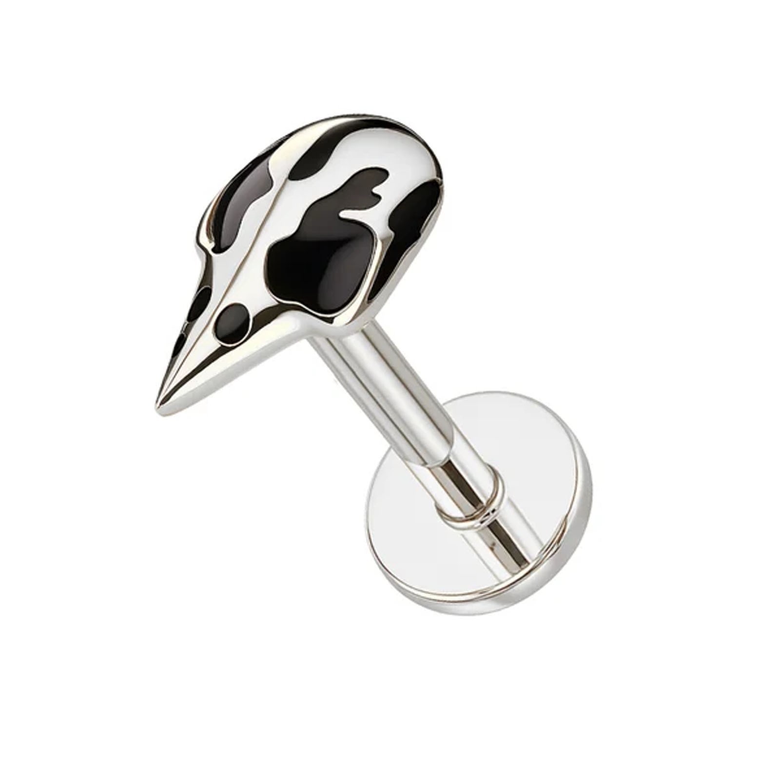 G23 Titanium Raven Skull Threadless Push Fit Flat Back Labret Helix Tragus Stud