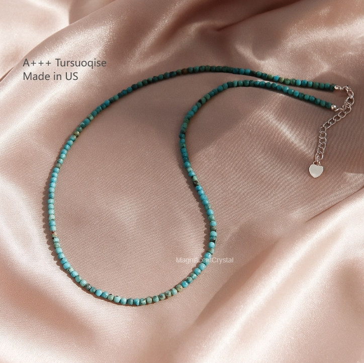 A+++ Genuine Natural Turquoise Choker Necklace Minimalist Stone Beaded Jewelry