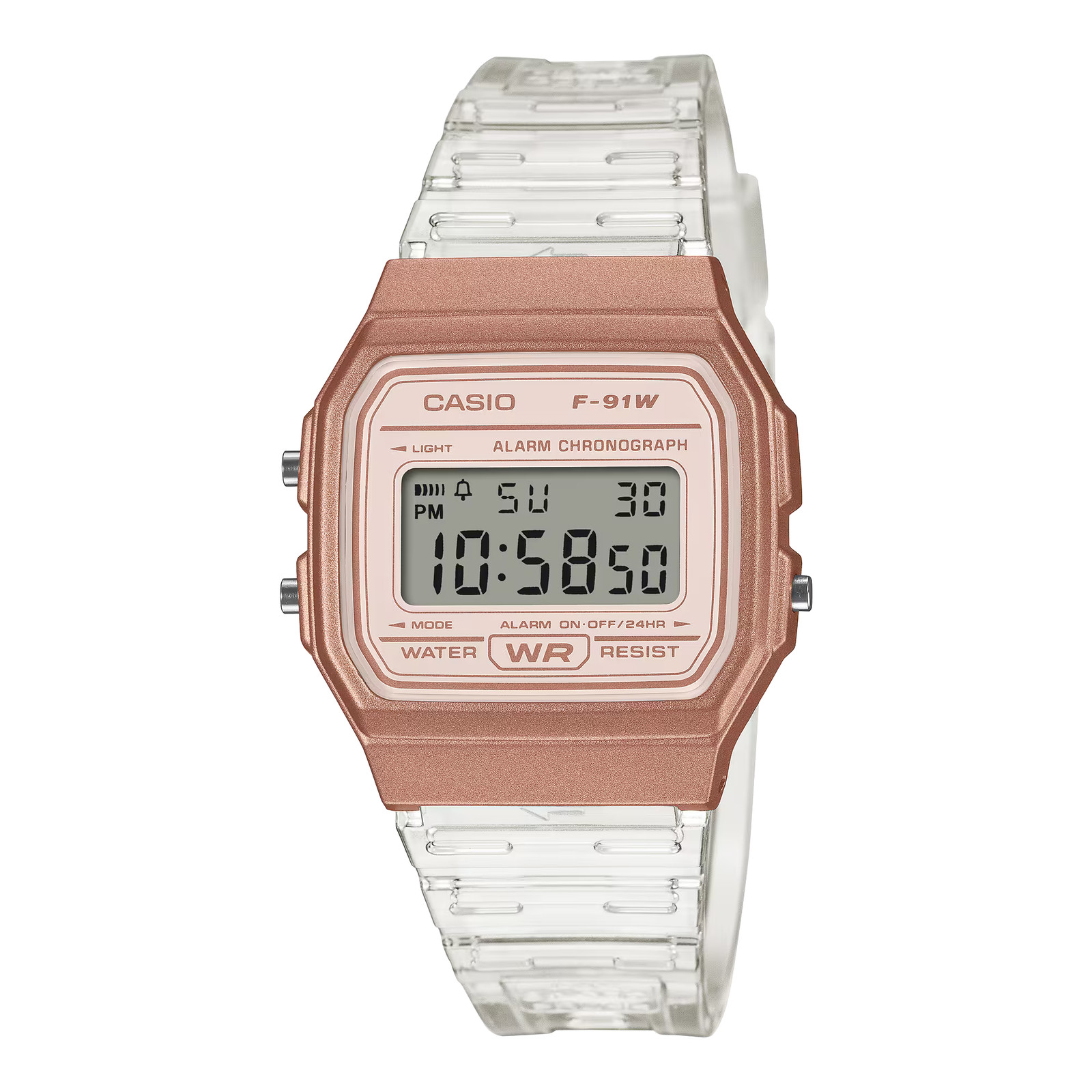 CASIOF-91WS-7A3 TRANSPARENT ROSE GOLD DIGITAL WATCH