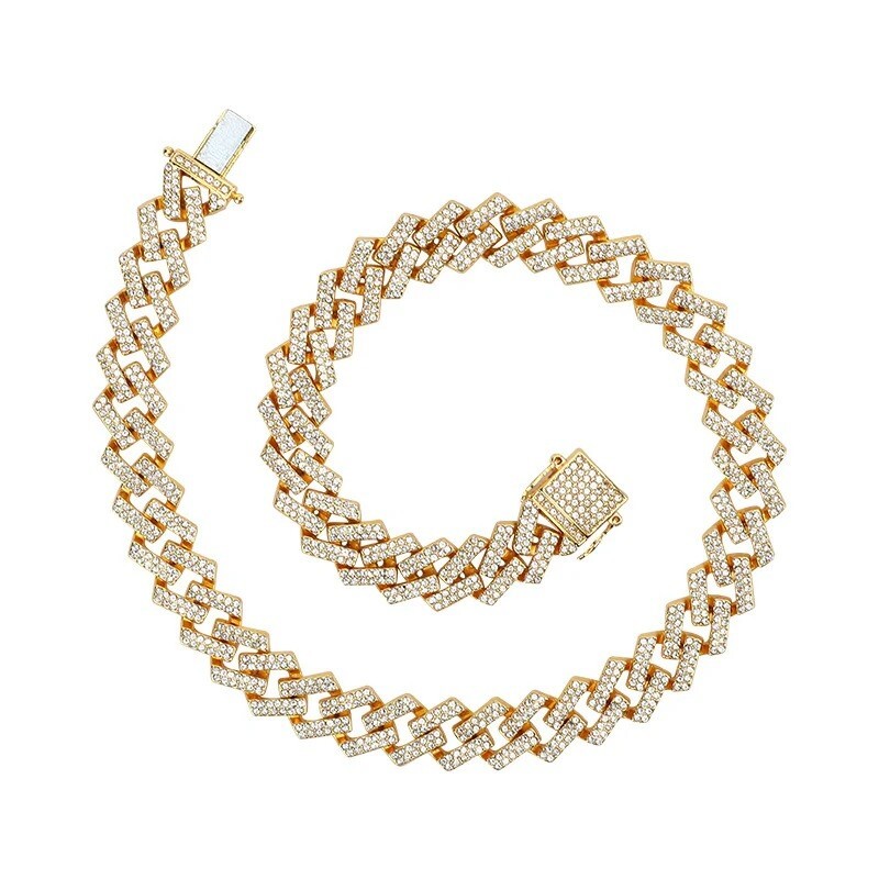 17Ct Round Lab-Created Diamond Womens 15mm Cuban Chain Necklace Gold Plated 925