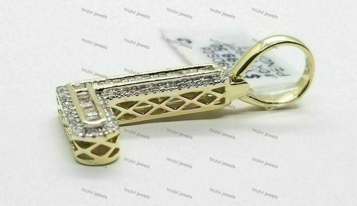 Yellow Gold Plated Baguette & Round Moissanite Initial Alphabet Letter L Pendant