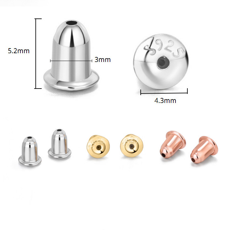 925 Sterling Silver Hypoallergenic Locking Butterfly Earring Backs Silicone Disc