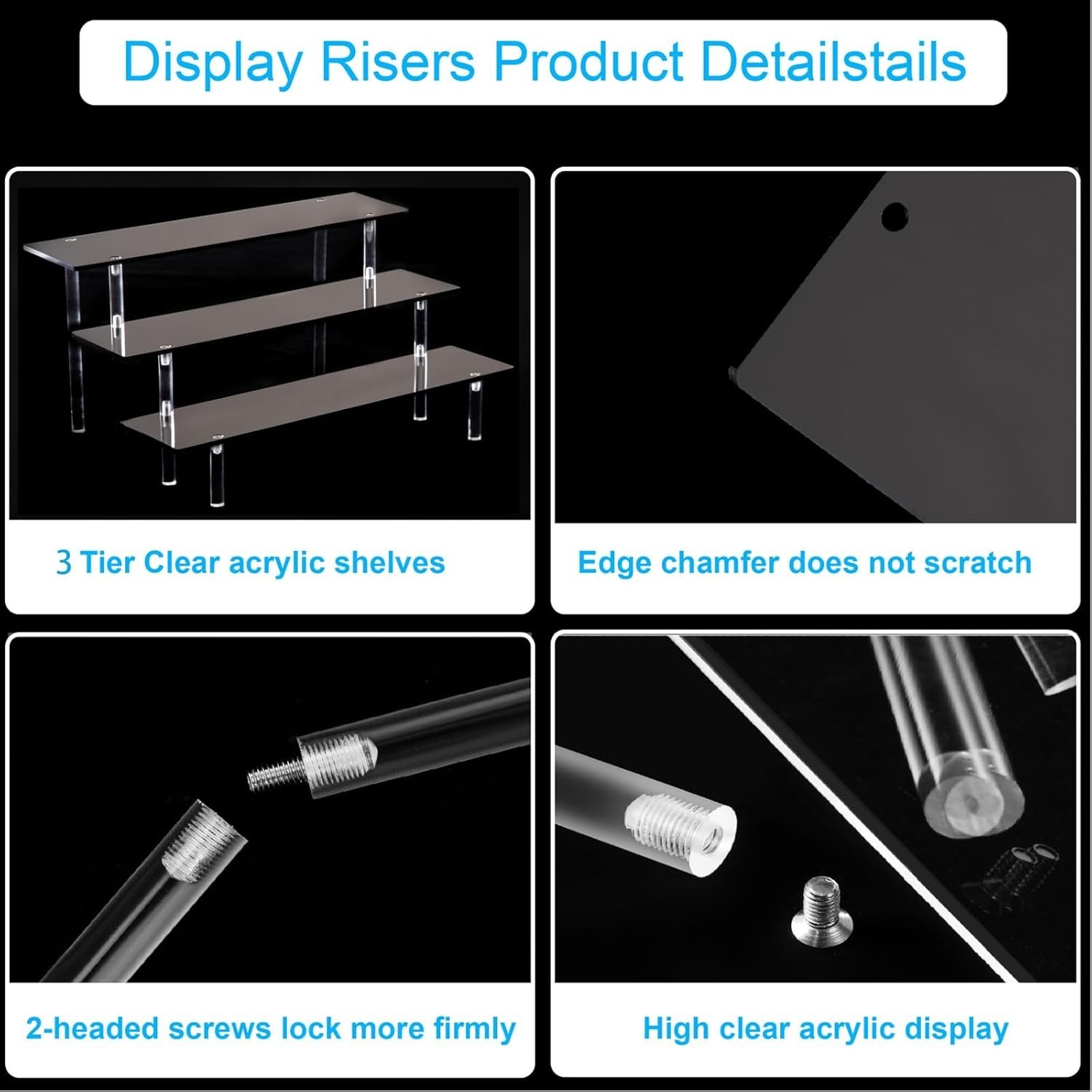 3 Tier Perfume Organizer Stand, Black Acrylic Risers Display Stands, Cologne She