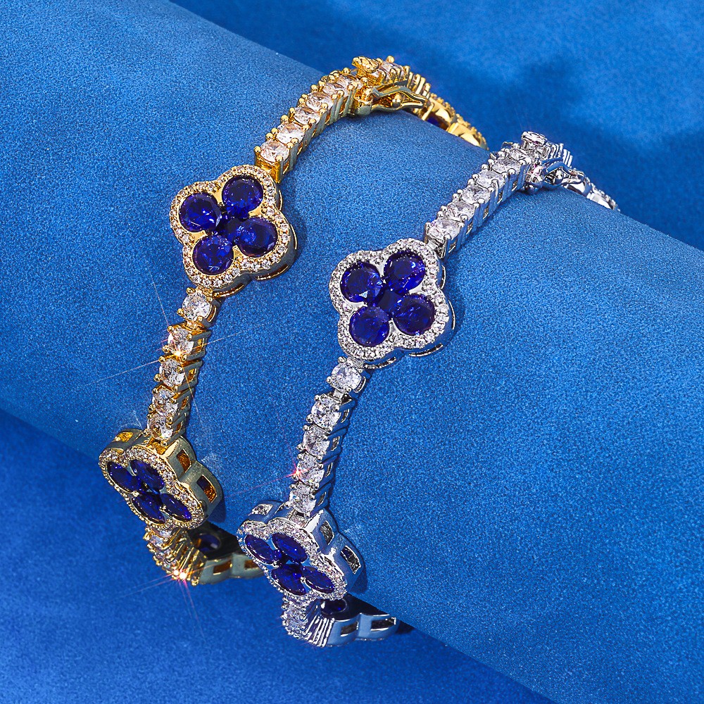 3MM White Gold Plated Four-leaf Clover Tennis Chain Choker Iced CZ Out Bracelet