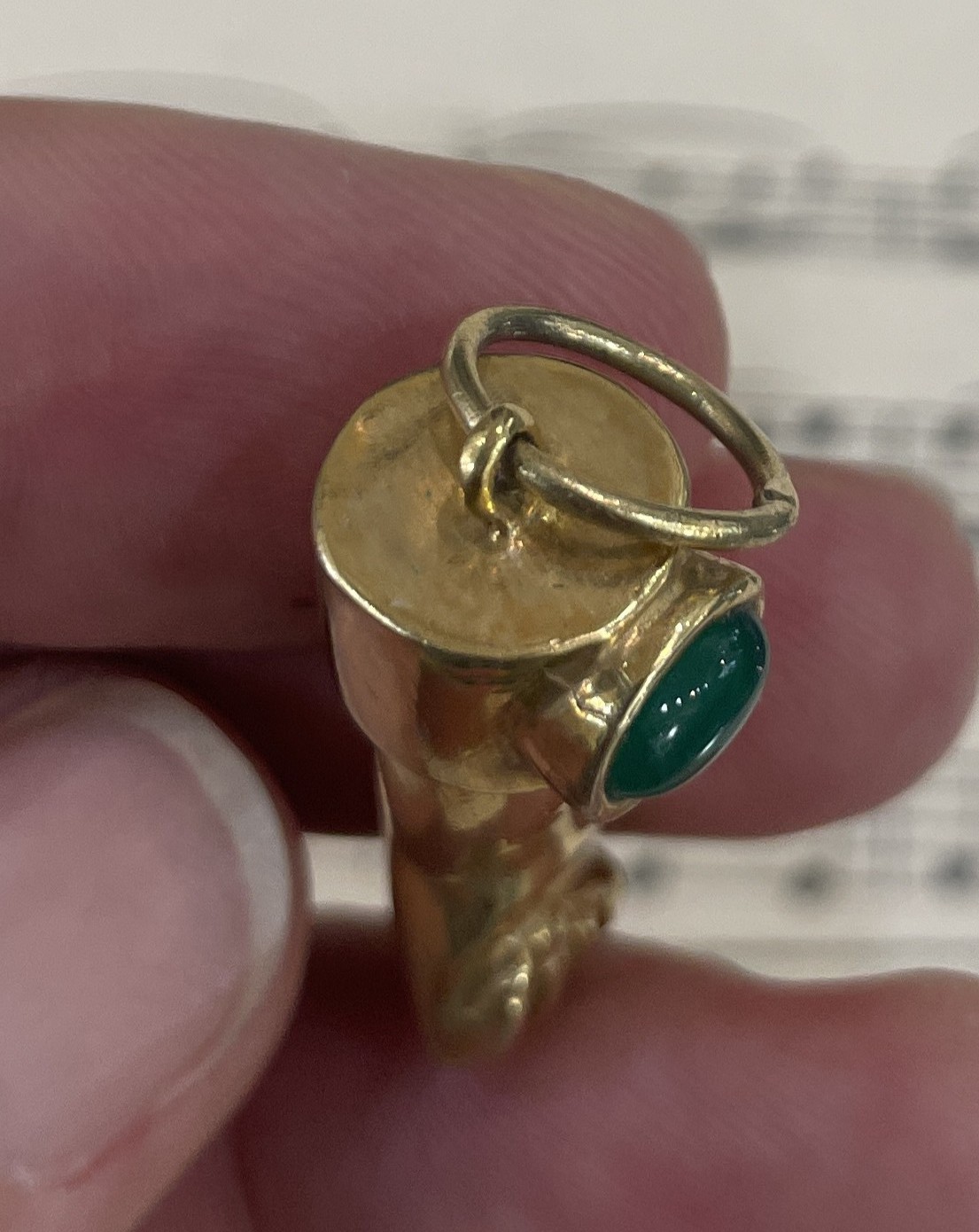 Rare Antique Italian 10k Solid Gold Figa with Emerald c1900
