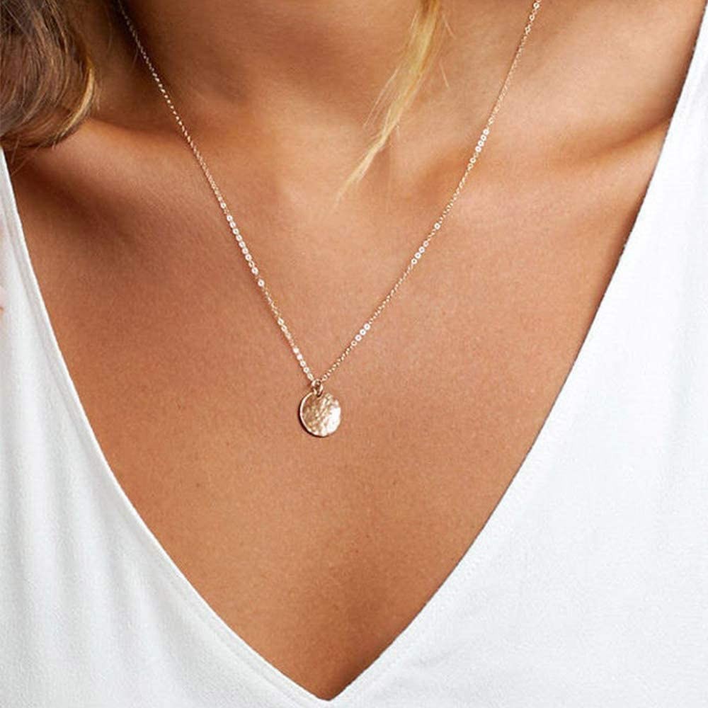 Turandoss 3 Layered 16+18+23 Inch, “3PCS – simulated Pearls&Bar&Hammered Disc