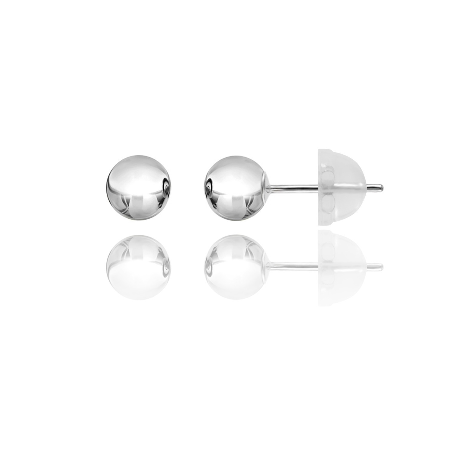 14KT White Gold Ball Stud Earrings 2mm–10mm Silicone Push Back