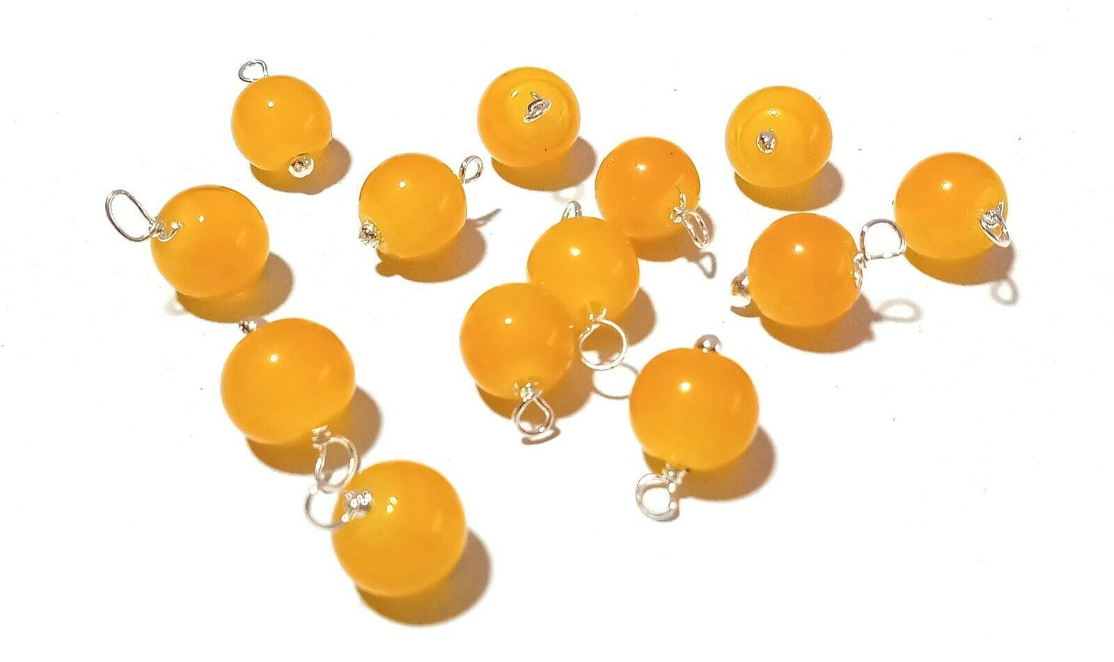 25 Pcs Yellow Quartz Round Smooth 8mm/10mm Loose Beads, Silver Wire Wrapped Link