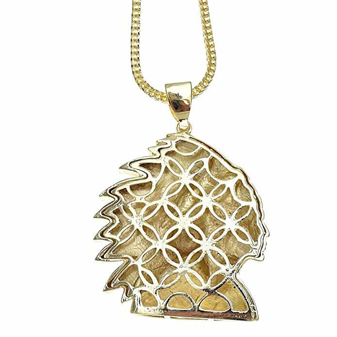 14k Gold Plated Big Apache Indian Chief Simulated CZ Pendant Franco Chain 36″