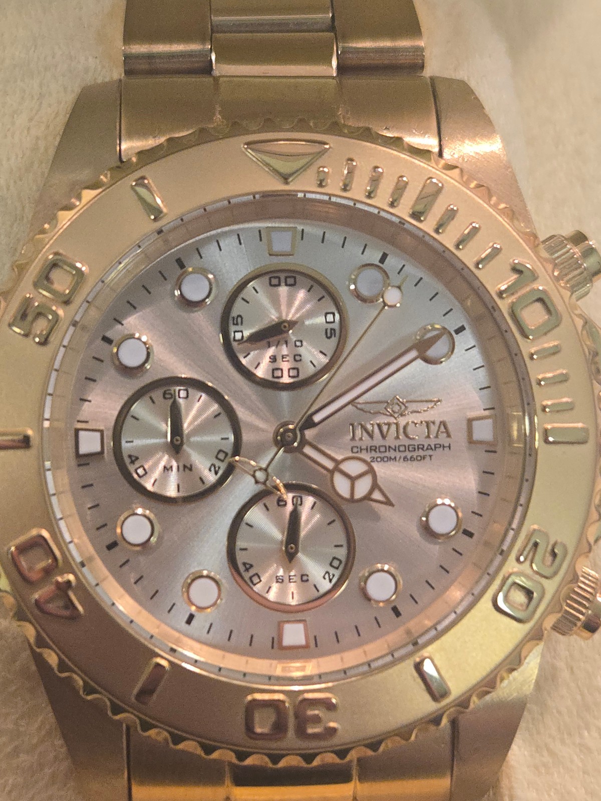 Invicta Men Pro Diver Chronograph 18k Gold Plated Champagne Dial 43mm Watch 1774