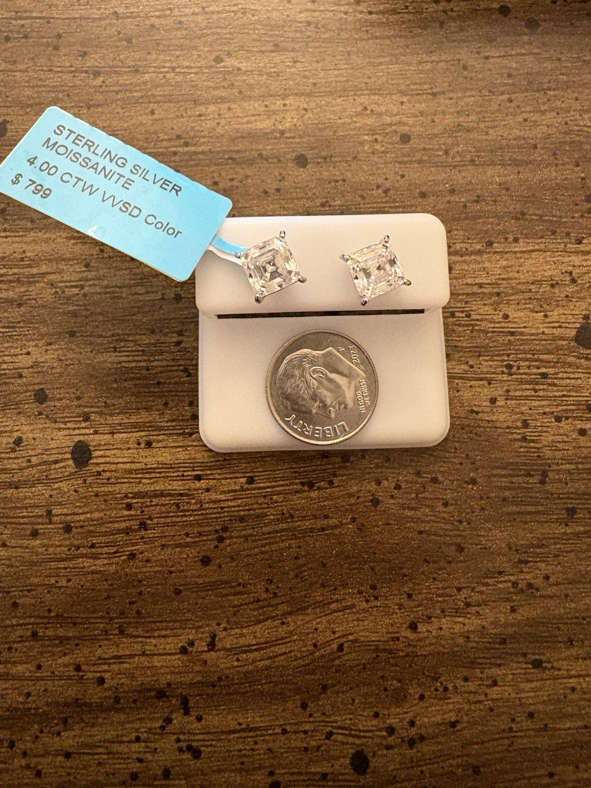 925 Sterling Silver Square White Moissanite Stud Earrings Prong 4.00 CTW