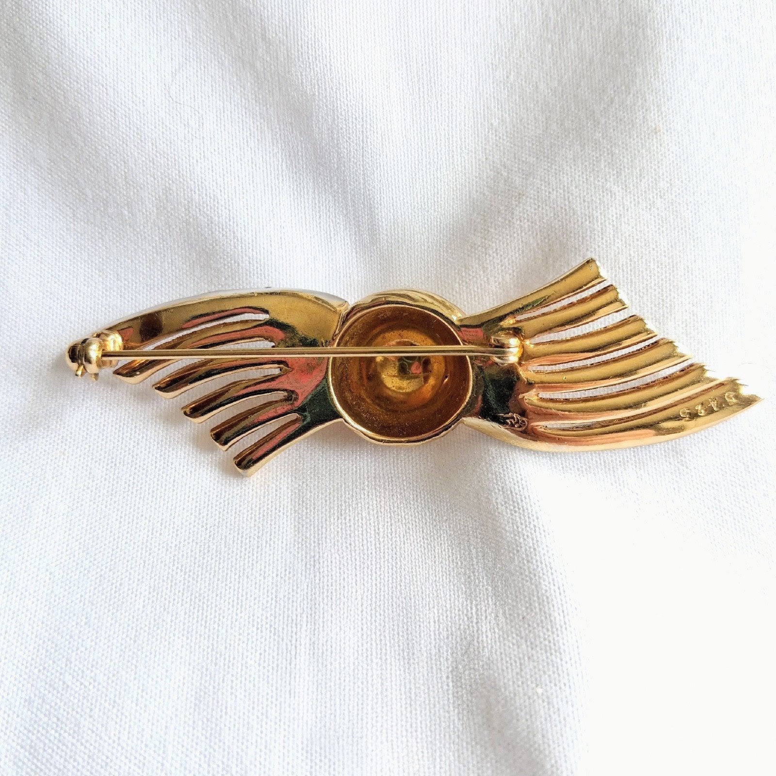 Vintage Marcel Boucher Signed #5425 Ribbon Brooch Pin Faux Sapphire Baguette