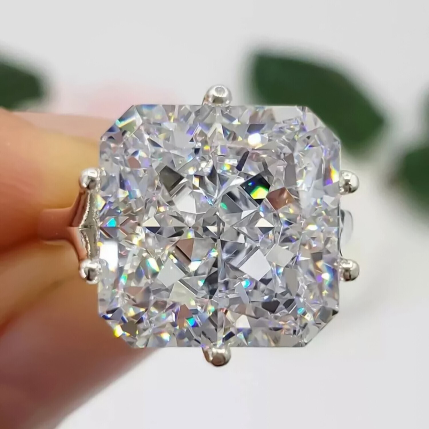 Certified Radiant Cut 4.50 Ct White Treated Diamond Solitaire Ring in 925 Silver