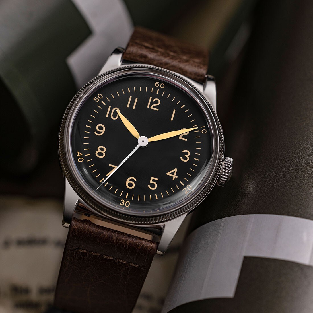 Praesidus A-11 Type Automatic Swiss Steel Brown Black Leather Men’s Watch