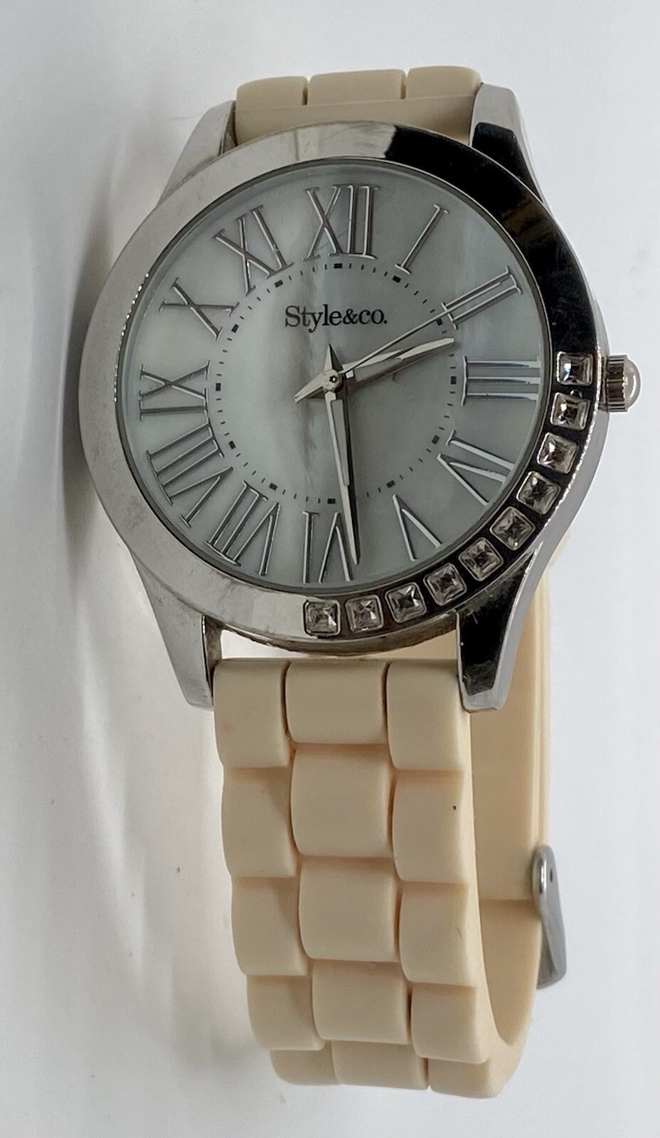 Style & Co. Ladies Watch W/fresh Battery Iced Large Roman Numbers MOP Dial NICE!