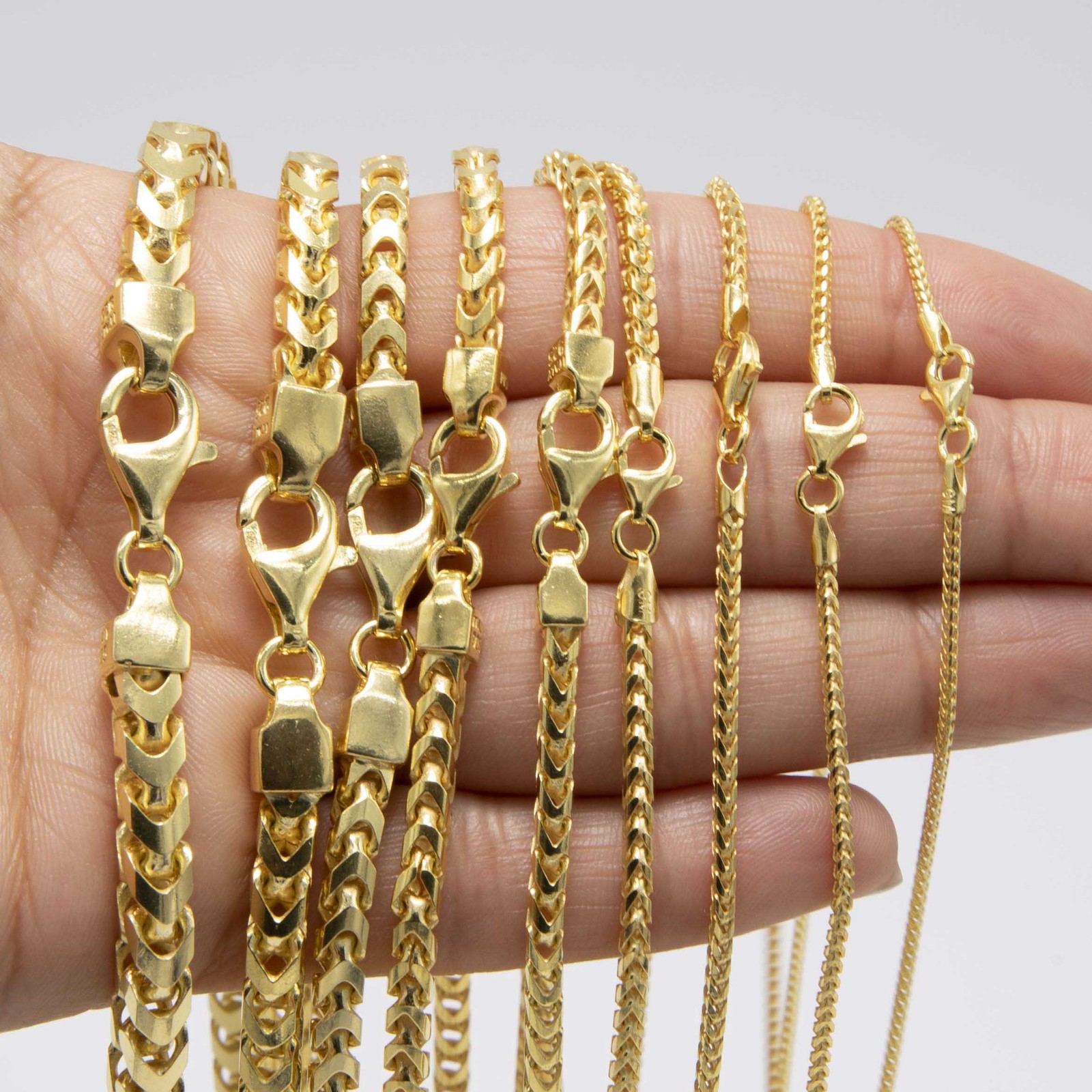 Franco Chain Solid 14K Yellow Gold-Plated Silver 925 Italy All Sizes