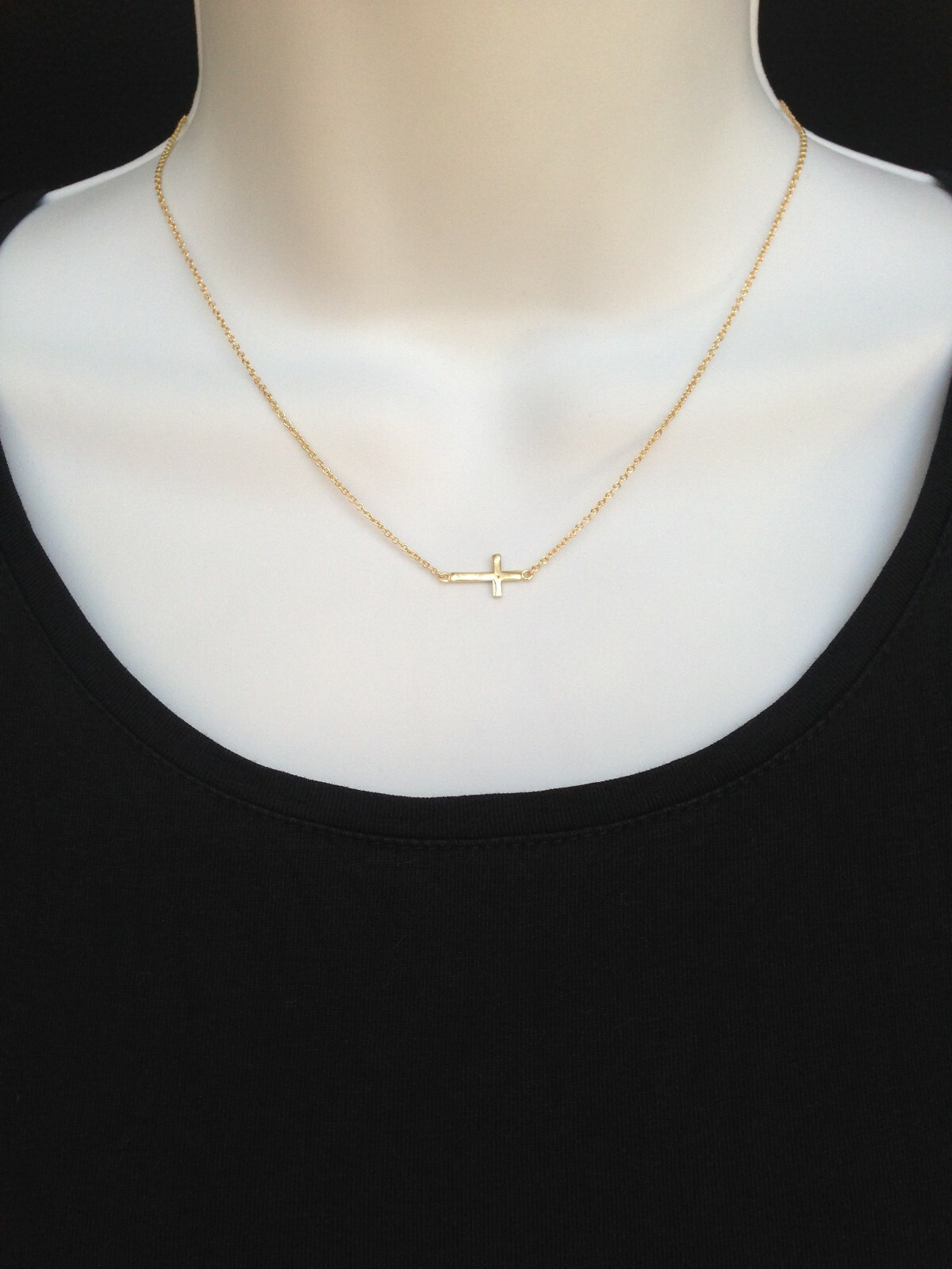 Sterling Silver 925 Sideways Cross Pendant Necklace Tiny 13mm/0.51″ 15.75-17.75″