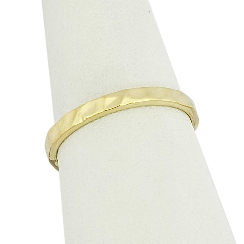 Solid 10K Yellow Gold Hammered Ring 2mm Sizes 1 – 12 Midi Faceted Stack Band