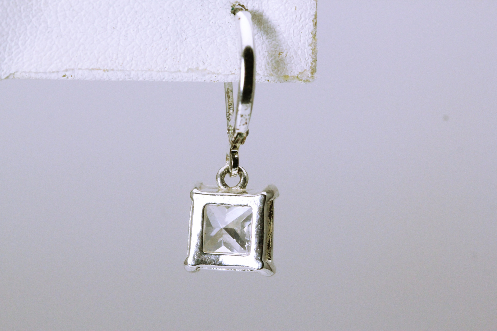 925 Sterling Silver 7.8 mm Square Cubic Zirconia Dangle Earrings 3.7g (EAR4569)