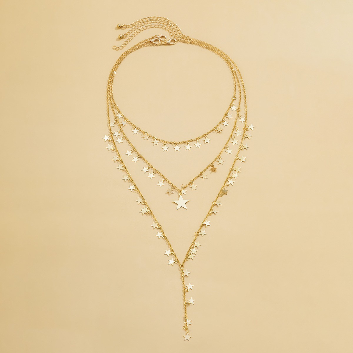 Gold Plated Triple Layer Dainty Star Cluster Y-Shaped Lariat Choker Necklace